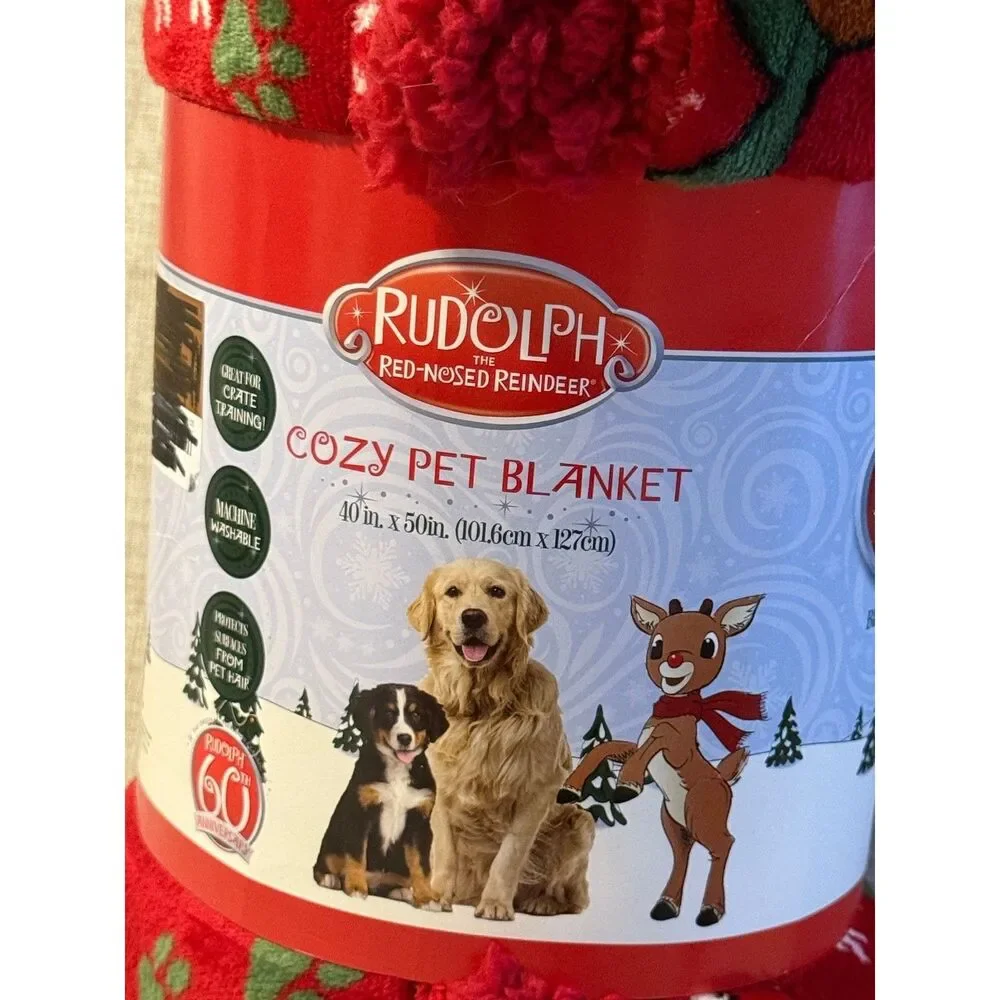Rudolph the Red Nosed Reindeer Cozy Pet Blanket 40x50 Red Christmas Dogs MINT